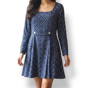 Vintage Betsey Johnson Mini Dress. Navy White Polka Dot Long Sleeve A Line Sz M